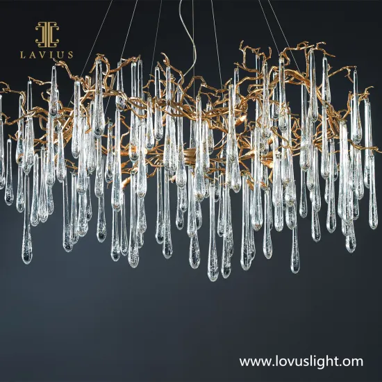 Light luxury water drop shape crystal chandelier Decorative ceiling chandelier Villa hotel custom chandelier