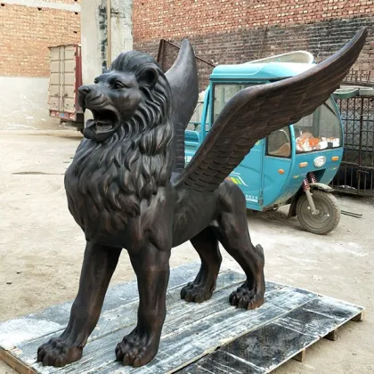 Metal bronze flying lion sculpture