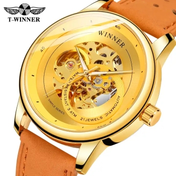 WINNER Fashion Genuine Leather Mechanical Waterproof Mens Watches