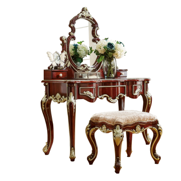 High-End Wooden Dressing Table Set with Mirror and Stool