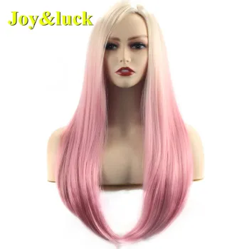 26inch Long Wholesale Price Women Wig Cosplay Or Party Use Natural Silky Straight  Blonde Ombre Pink Sexy Synthetic Ladies Hair