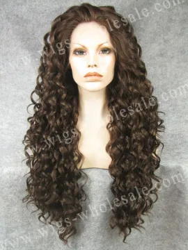 middle part lace front wigs synthetic curly wig for black women long Curly brown N18-6/8