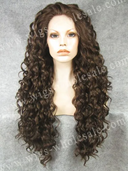 middle part lace front wigs synthetic curly wig for black women long Curly brown N18-6/8