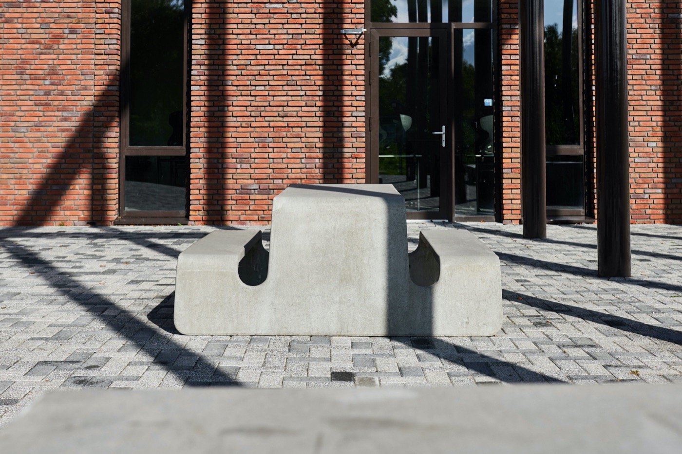 Table Chair Integrated Rectangular Concrete Outdoor Table