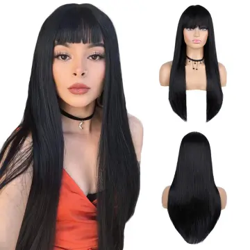 Long Straight Wigs with Bangs 26 Inches Synthetic Wig for Women African American Lolita wig Natural Looking