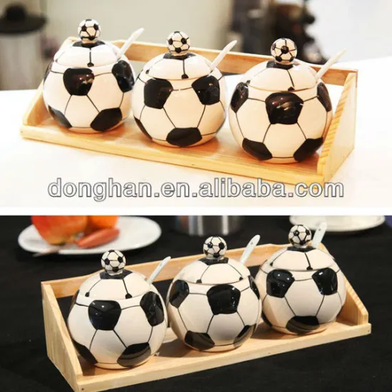 promotional items ceramic creative Football seasoning pot