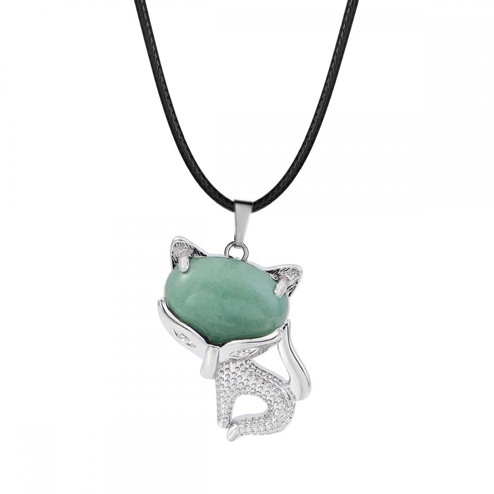 Aventurina verde Luck Collar de zorro para mujeres Hombres Curecientes Energía de la energía Amuleta Animal Posting Gemstone Regalos