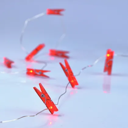 LED Fairy Lights with Red Photo Clips - Battery Operated Firefly Mini Clip String Lights