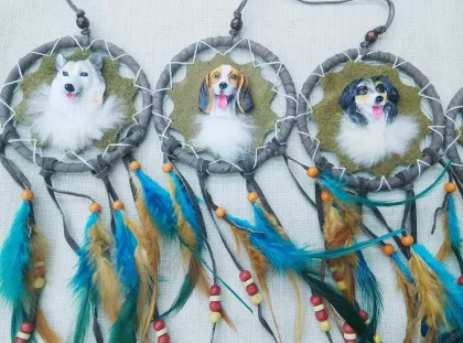 Dream Catcher, 16cm Indian Dream Catcher, Wolf Head Feathers Dream Catcher Handmade Decorate Jewelry PT2202
