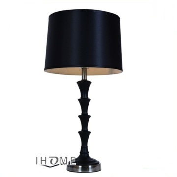 Antique Classic Black Metal Table Lamp with Black Linen Shade
