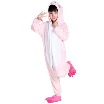 Animal onesies costumes, made of funnel or coral fleece, unisex pink pig design for children