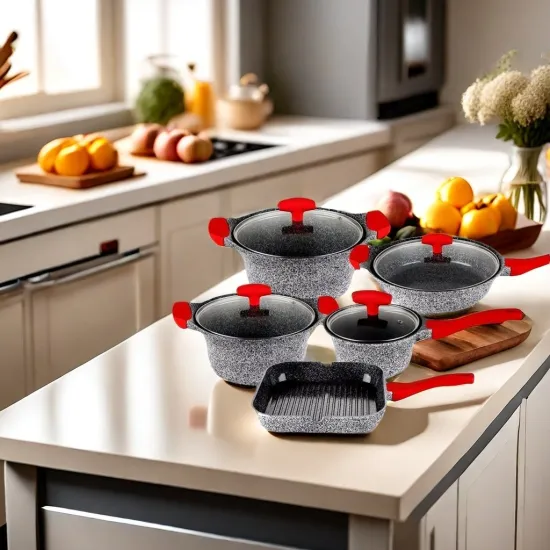 Hot Sale: Premium Die-Cast Aluminum Cookware Set with Ceramic Coating - Non-Stick Soup Pots and Frying Pans