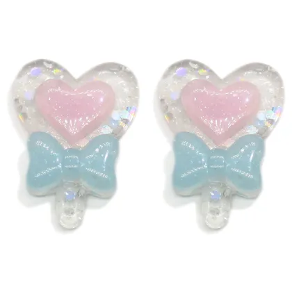 Glitter Heart Shaped Lollipop Resin Beads Kawaii Magic Sticks Diy Art Decor Hairpin Ornament Craft Pendant Jewelry Accessories