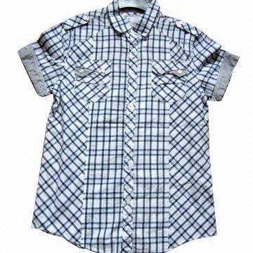 S/s camicia da uomo, fatta di tessuto di cotone 100%