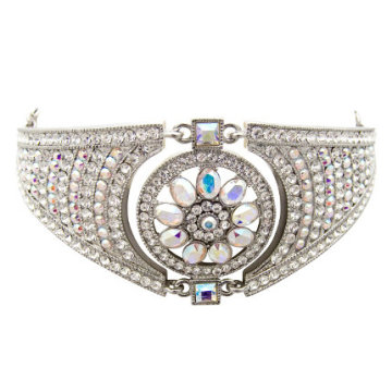 1108-F Vintage silver charm bracelet with fake diamond