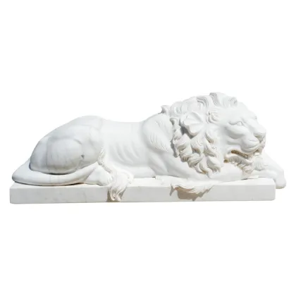 Luxury White Marble Lion Statue Royal Guardian Sculpture