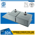 SUS304 Kċina Double Bowl Sink bi Drainboard