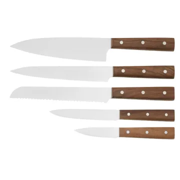 Kitchen knive set with walnut wood handle
