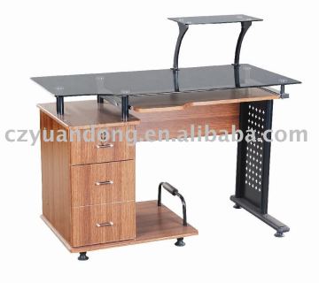 glass top computer table office table with cabinet