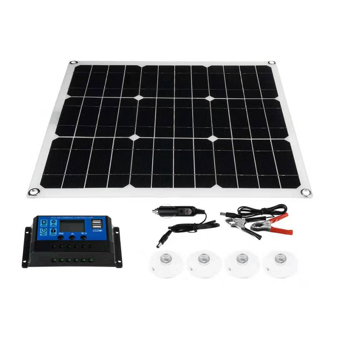 20W/25W/30W 18V Solar Panel Charger Solar Battery 10A Controller Monocrystalline Alligator Clip USB Car Outdoor Lead Acid Batter