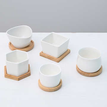 Ceramic White Small Hexagonal Succulent Pot