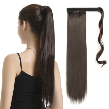 Long Straight Ponytail Wrap Around Ponytail  Brown Gray 613 Clip in Hair Extensions Natural Hairpiece Headwear Synthetic Hair