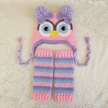 Baby Crochet Owl Hat and Leg Warmers