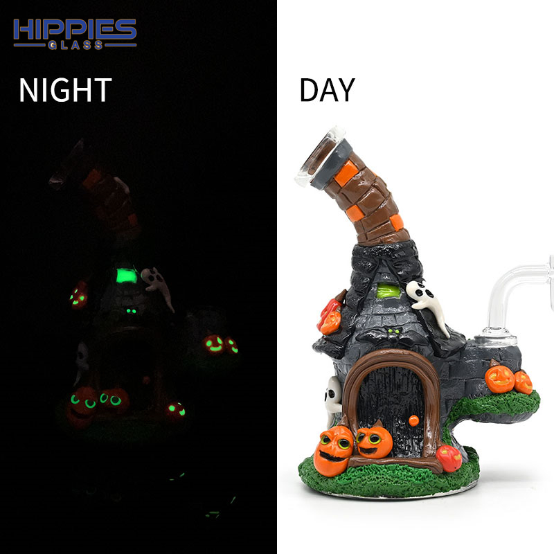 Hand Painted Dab Rigs with Pumpkin Ghost Castle
