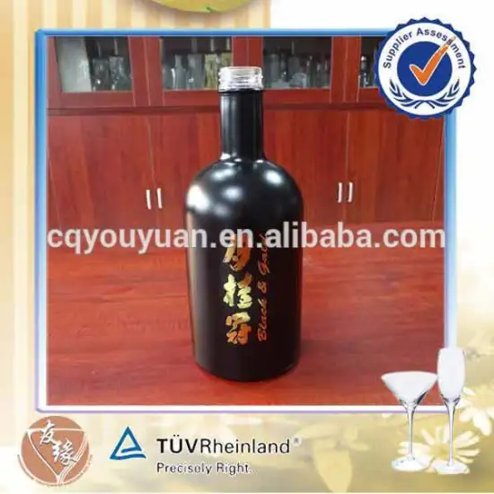 screw cap or cork cylinder round custom logo matt black glass sake bottle 750 ml