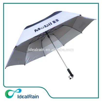 2 fold telescopic golf black bordered white fabric uv resistance umbrella