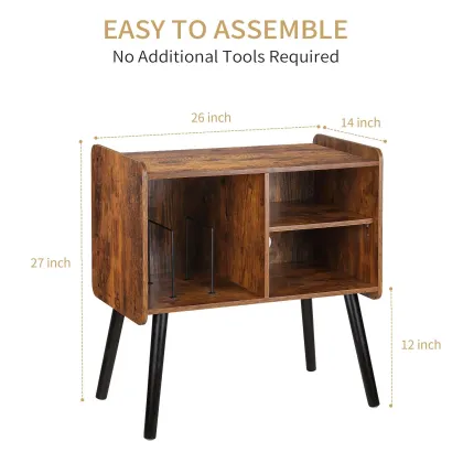 Wooden Record Player Stand with 4 Cabinets - Vinyl Record Storage Organizer Table