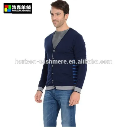 Cashmere V Neck Cardigan Fashion Men Sweater, Navy Blue Cardigan Sweater