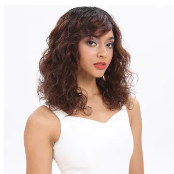 Wholesale 10A Senior black bob body wave With Bangs double drawn machine made with skin remy human hair wigs for black woman