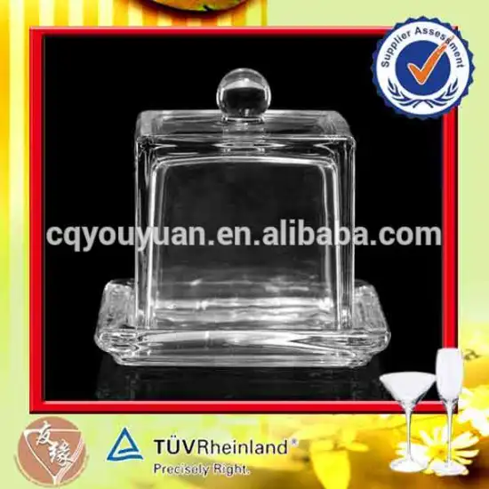 customised square glass cake stand with dome