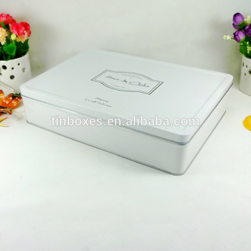 Fashion white color wedding gift metal rectangle tin box for souvenir