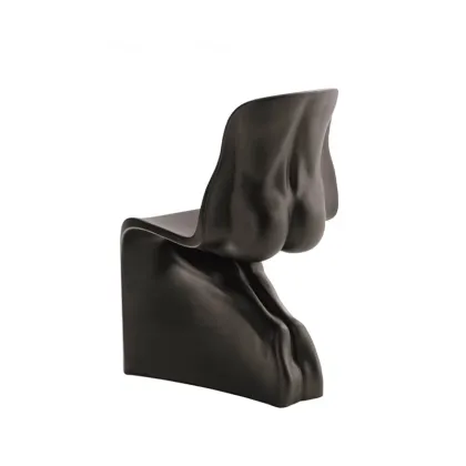 Z-Shaped Designer Fiberglass Plastic Dining Chair in Travertine Finish