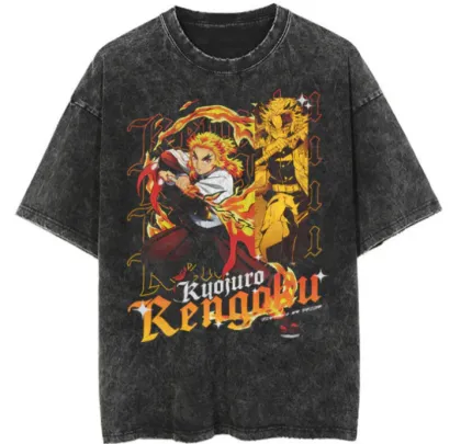 Oversized Gojo Acid Wash Anime Printed Streetwear T-Shirt for Men