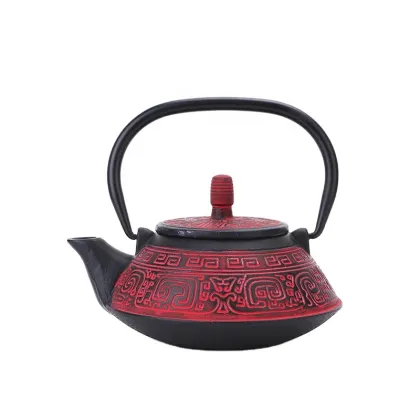 2023 Chinese Style Enamel Cast Iron Red Tea Kettle Teapot Sets