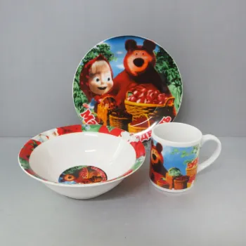 Christmas Decoration Approved 3PCS Porcelain Round Shape Dinnerware Set