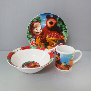 Christmas Decoration Approved 3PCS Porcelain Round Shape Dinnerware Set