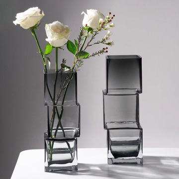 Modern Dislocation Square Stacked Glass Vase for Factory Wholesale