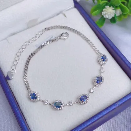 S925 Silver Inlaid Simple Natural Sapphire Bracelets