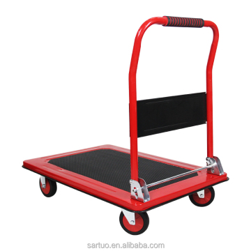 4-Wheel Multicolored Heavy-Duty Iron Pallet Trolley with 300KGS Capacity, Non-Slip Surface and Foldable Handle