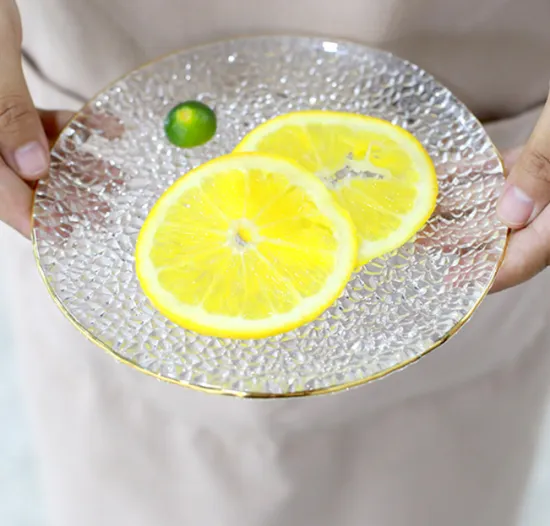 crystal clear rough textured pattern glass dinnerware gold