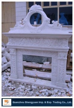 white marble hand fireplace design