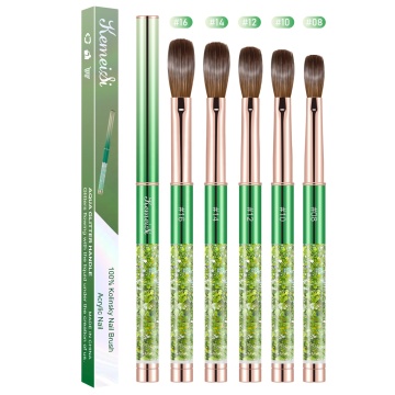 Custom Logo Green Glitter Nail Brush Kolinsky Acrylic Brush with Color Box