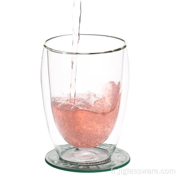 Tasse en verre borosilicaté transparent à double paroi 350 ml