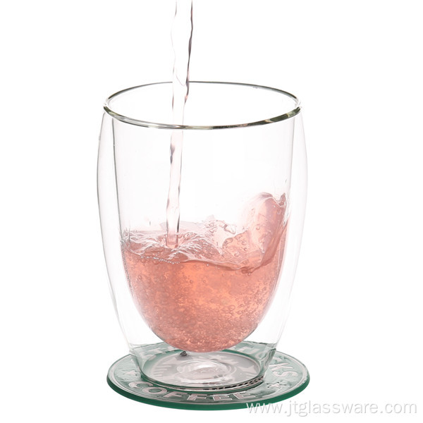350ml Borosilicate Clear double wall glass Cup
