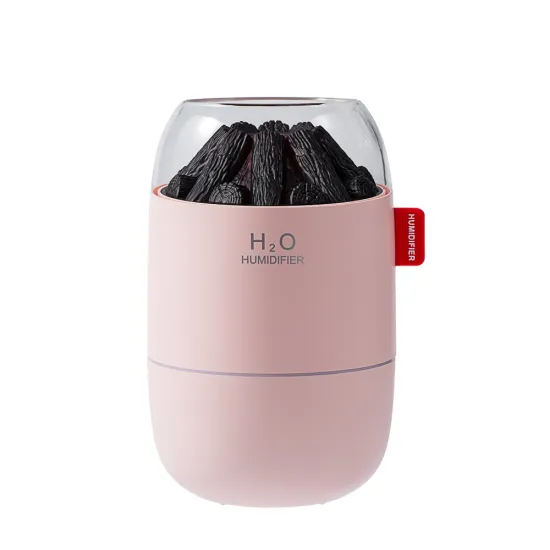 Portable Mini Cool-Mist Small Firewood Humidifier with Aromatherapy Diffuser 280ml Capacity Home Fragrance Color-Changing Light