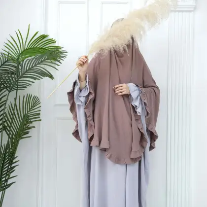 Wholesale Islamic Clothing: Solid Color Azz Crepe Prayer Hijab, Niqab Shawl with Ruffled Edge